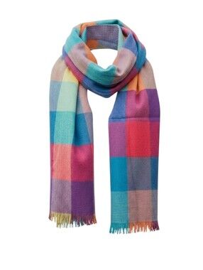 V Fraas Casmink Plaid Scarf 70 x 14 Made in Germany